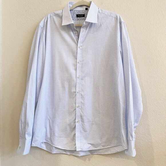 Sand Copenhagen Mens Long Sleeve Button Front Cotton Dress Shirt 44 Blue White - Picture 1 of 12